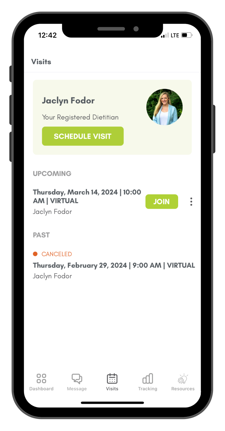HUSK Nutrition App to schedule an appointment with registered dietitian