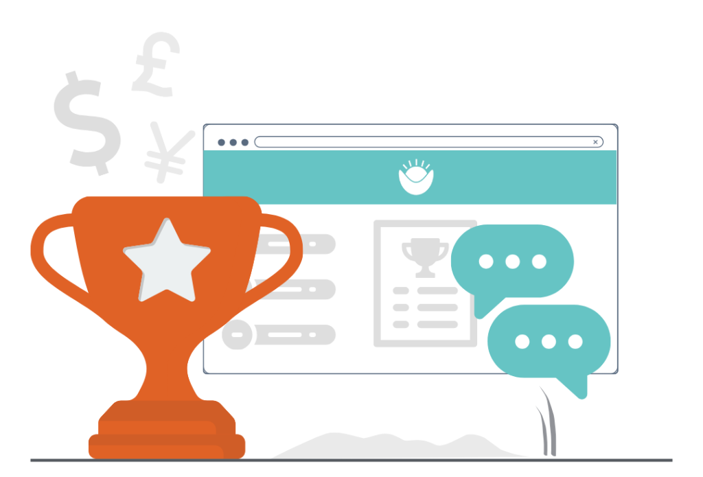 illustration of red trophy and blue chat bubbles