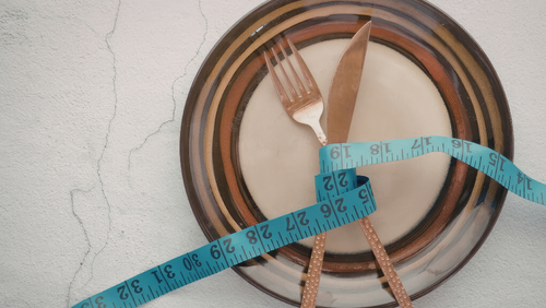 empty plate with measuring tape